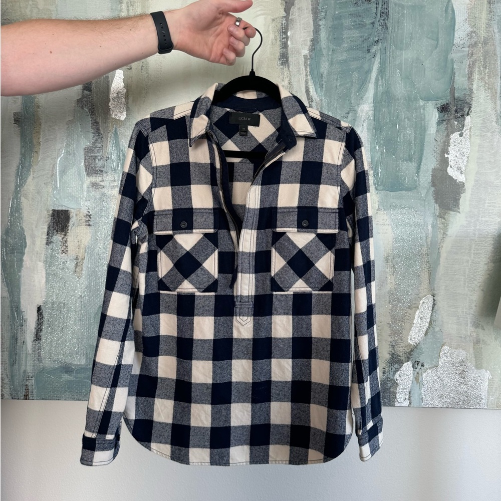 J. Crew wool buffalo check zip up popover
